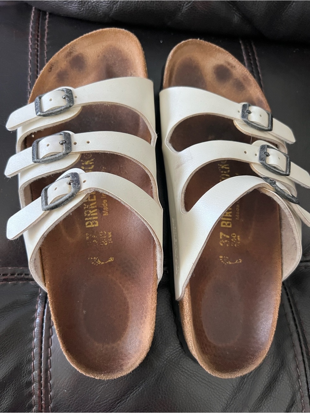 Birkenstock White Triple-Buckle Slide Sandals